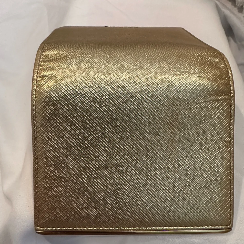Authentic PRADA Gold Genuine Saffiano Leather Compact Wallet Pre-owned